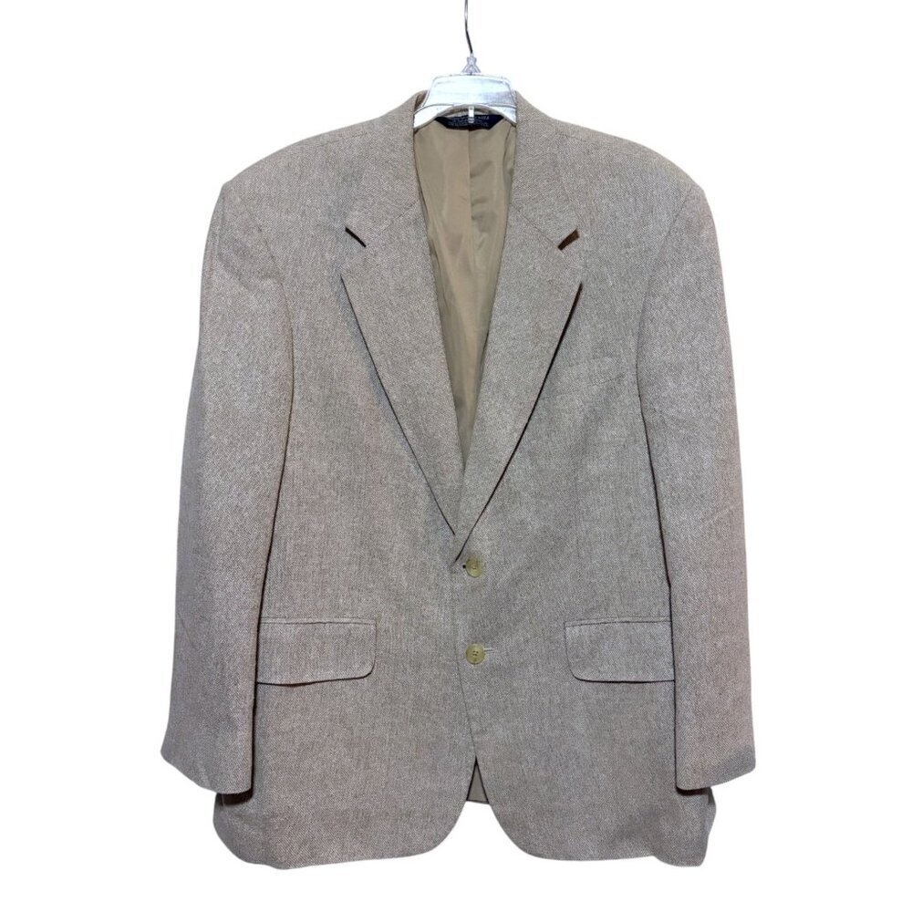 Lands End Silk Jacket 42S Blazer Lightweight Slubby Tweed Cream 100% Matka Silk